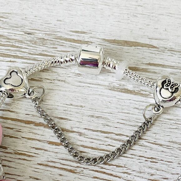 MINNIE MOUSE Disney Rhinestone Euro Charm Bracelet Silver Pink ~ US SELLER - Picture 6 of 7